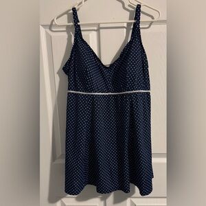 Navy Polka Dot One-Piece Dress Swimsuit sz 20W